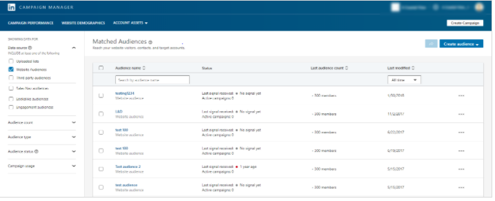 LinkedIn广告投放——访问和管理匹配目标客户再目标客户网站