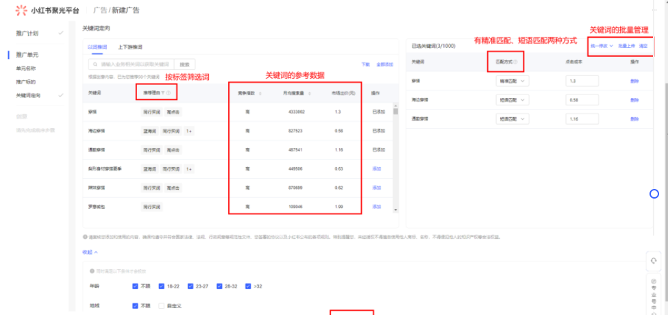 第二步：设置定向条件和出价